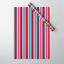 [ Thumbnail: Eye-catching Dark Red, Powder Blue, Deep Pink, Aqua, and Red Colored Lined Pattern Wrapping Paper ]