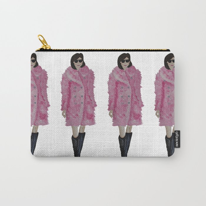 Fashion Illustration 'Kati' pink fluffy coat Carry-All Pouch