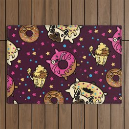 Funny Donut Dog and Cat Pattern Outdoor Rug
