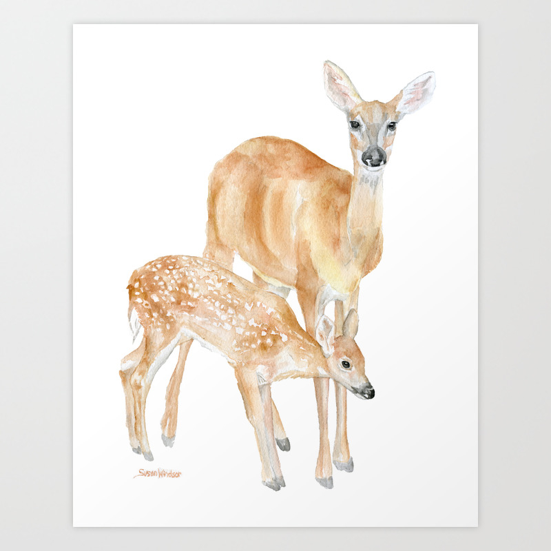 Mother And Baby Deer Watercolor Art Print By Susanwindsor Society6