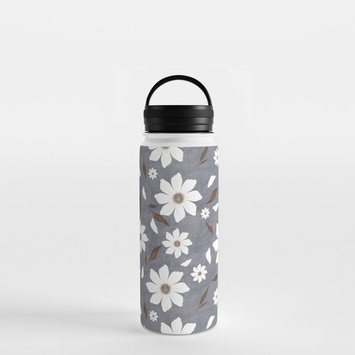Flowers and leafs with texture gray Water Bottle