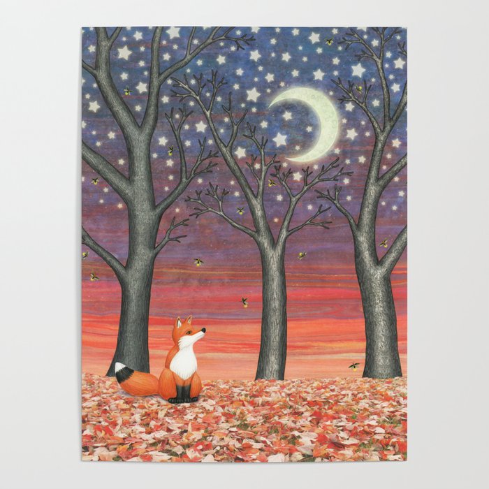 fox & fireflies Poster