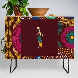 African American exuberant sunburst tribal abstract portrait painting for home and wall decor Credenza