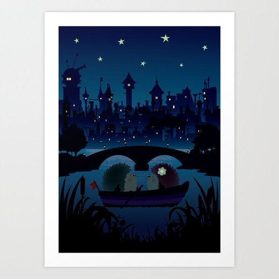 Hedgehogs in the night Art Print