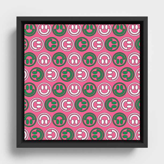 Green & Pink Smileys Pattern Framed Canvas