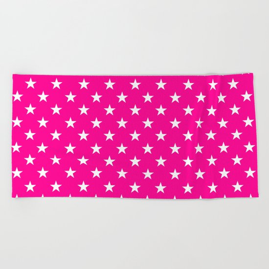 Stars (White/Magenta) Beach Towel