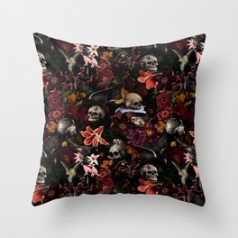 Gothic Night Skulls Flower Botanical Midnight Garden Throw Pillow