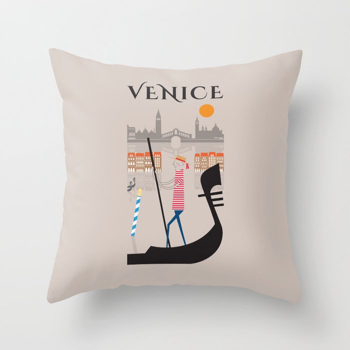 Venice - In the City  - Retro Travel Poster Design Throw Pillow