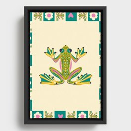 Charming Frogs & Florals: Whimsical Nature-Inspired Pattern Framed Canvas