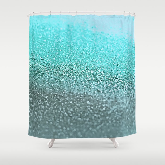 Teal Glitter Shower Curtain By Monika, Glitter Shower Curtains