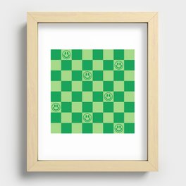 Monochromatic Green Smiley Face Checkerboard Recessed Framed Print