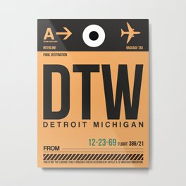 DTW Detroit  Luggage Tag 1 Metal Print