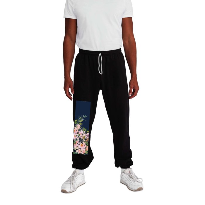 Floral Watercolor, Roses, Navy Blue and Pink, Vintage Art Sweatpants