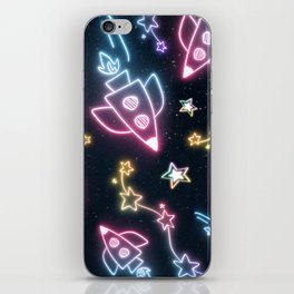 Neon Star and Spaceship Doodle iPhone Skin