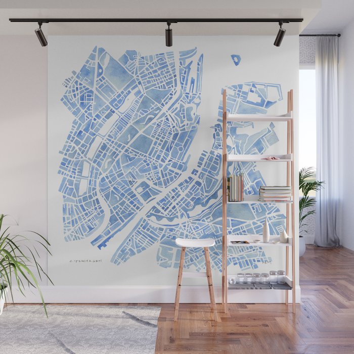 Copenhagen Denmark watercolor city map Wall Mural