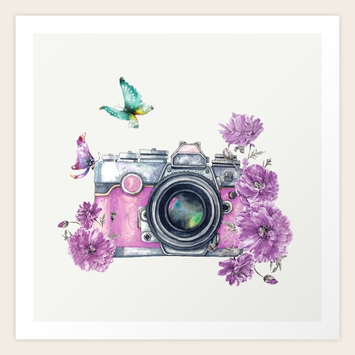 Download Camera with Summer Flowers 2 Art Print by nadja1 | Society6