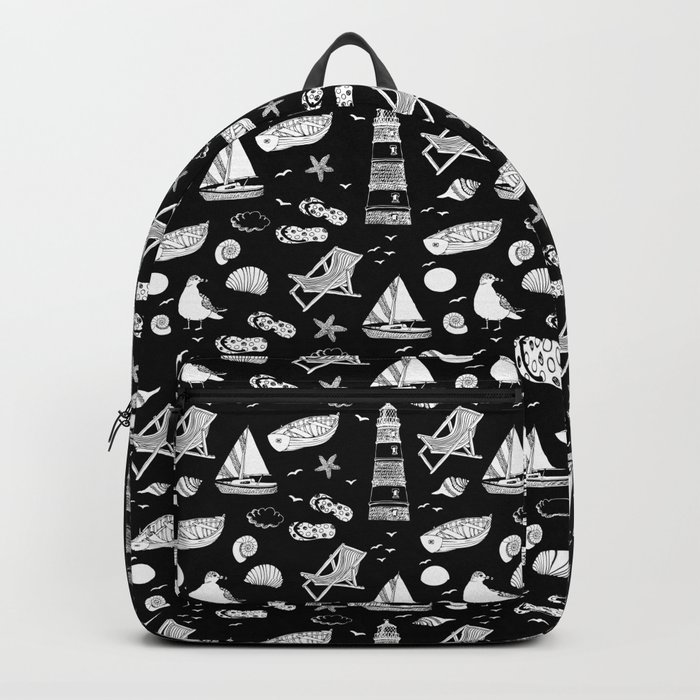 Black And White Summer Beach Elements Pattern Backpack