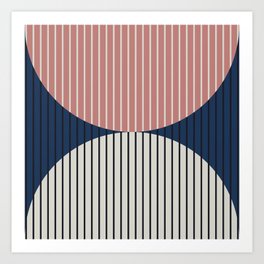 Abstraction Shapes 18 in Navy Blue Dusty Pink (Moon Phase Abstract) Art Print