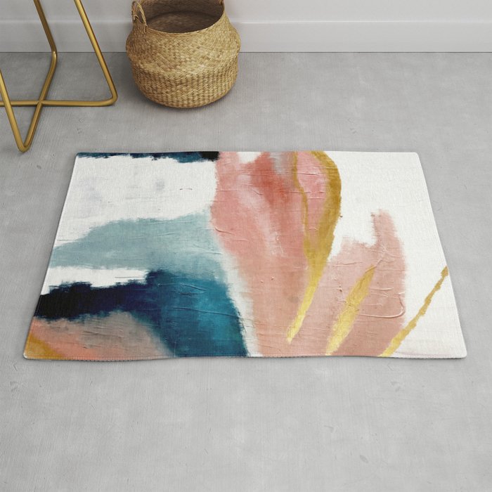 Exhale: a pretty, minimal, acrylic piece in pinks, blues, and gold Rugs