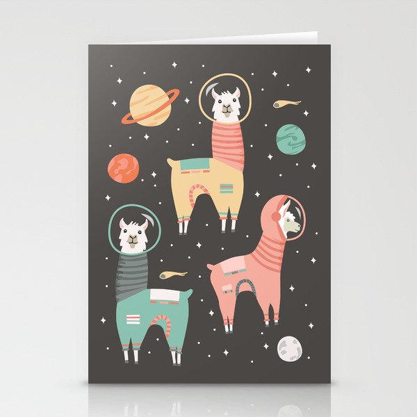 Astronaut Llamas in Space Stationery Cards