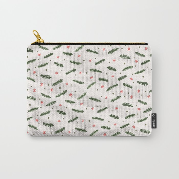 Christmas branches and stars - olive and coral Carry-All Pouch