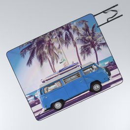 Retro Van On Beach Picnic Blanket
