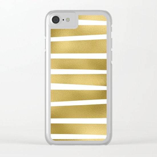Gold unequal stripes on clear white - horizontal pattern Clear iPhone Case