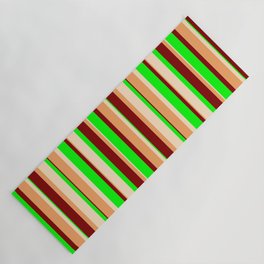 [ Thumbnail: Brown, Bisque, Lime & Maroon Colored Pattern of Stripes Yoga Mat ]