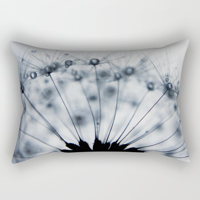 Dandelion Dark Blue Flower - Elegant Floral Rectangular Pillow