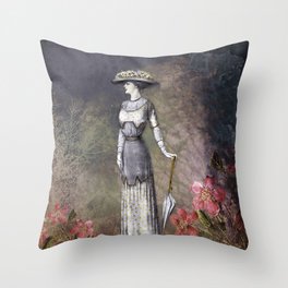 VINTAGE LADY INTO MAGICAL FOREST v3 Throw Pillow