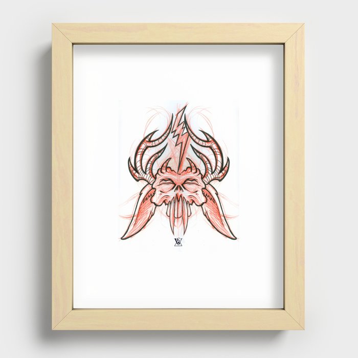 Black and Red Jackalope - Red Pencil and Ink sketch Recessed Framed Print