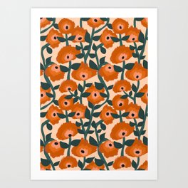 Quirky burnt orange flower pattern Art Print