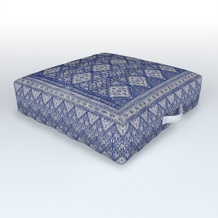 Blue Indigo Vintage Oriental Traditional Moroccan Fabric Style  Outdoor Floor Cushion