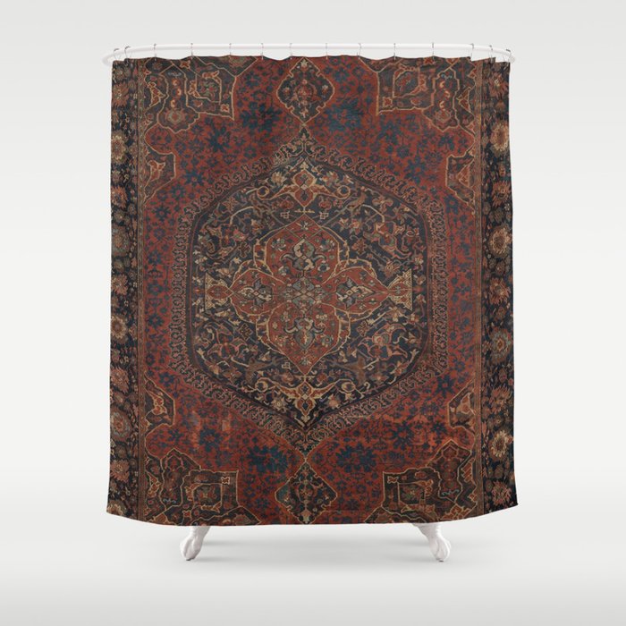 Boho Chic Dark I // 17th Century Colorful Medallion Red Blue Green Brown Ornate Accent Rug Pattern Shower Curtain