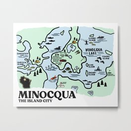 Minocqua Wisconsin Map  Metal Print
