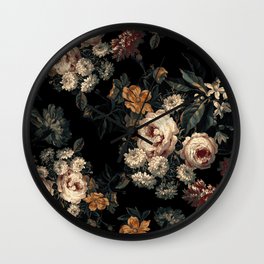Midnight Garden XIV Wall Clock | Botanical, Tropical, Exotic, Jungle, Floral, Garden, Flora, Rose, Midnight, Leaf 