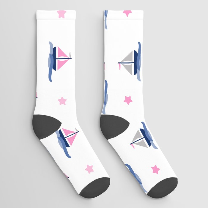 Nautical Pink Sailboat Girl Socks