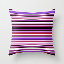 [ Thumbnail: Eyecatching Plum, Purple, Red, Black & White Colored Lines/Stripes Pattern Throw Pillow ]