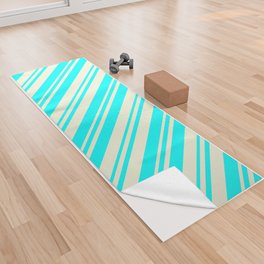 [ Thumbnail: Beige & Cyan Colored Pattern of Stripes Yoga Towel ]