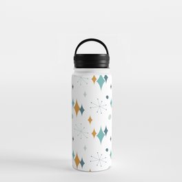 Retro Starburst Mid Century Modern Pattern in Orange, Teal and Aqua Water Bottle