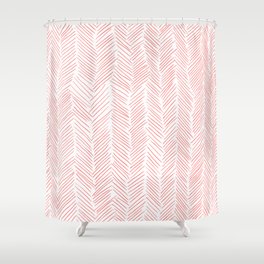 Living Coral Herringbone Shower Curtain