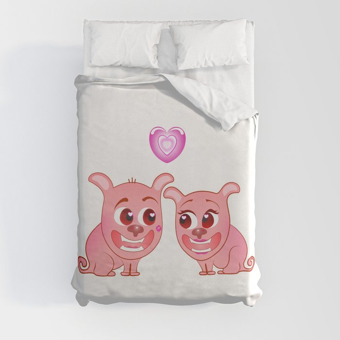 Two Pugs in Love on a Romantic Date.  Duvet Cover