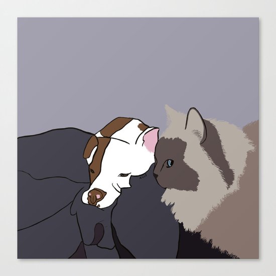 A Pit Bull and Her Kitty Canvas Print