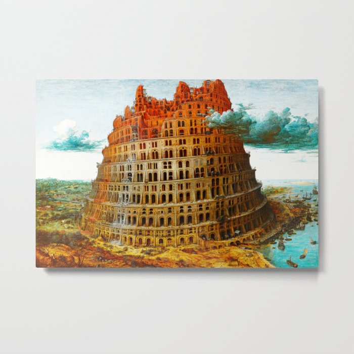 Pieter Bruegel the Elder (Dutch, 1525-1569) - The Little Tower of Babel - 1563 - Northern Renaissance - Religious painting, Cityscape - Oil on panel - Digitally Enhanced Version - Metal Print