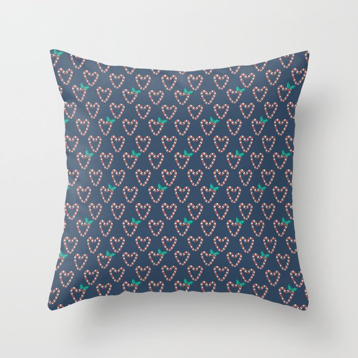 Candy Cane Hearts with Holly and Berries- Christmas Throw Pillow
