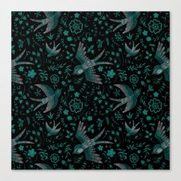 Embroidered Birds & Flowers Canvas Print