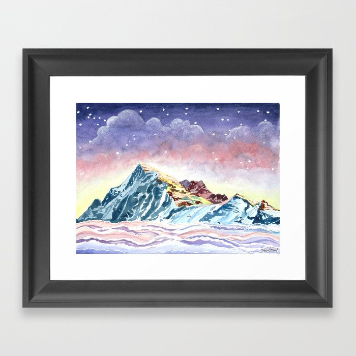 Twilight Mountain Illustration Framed Art Print