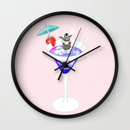 Penguin in Cocktail Pink Wall Clock