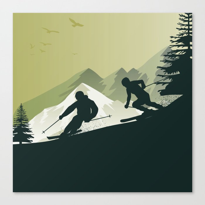 Winter Sport • Best Skiing Design Ever • Green Background Canvas Print
