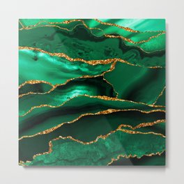 Abstract Green And Gold Emerald Marble Landscape  Metal Print